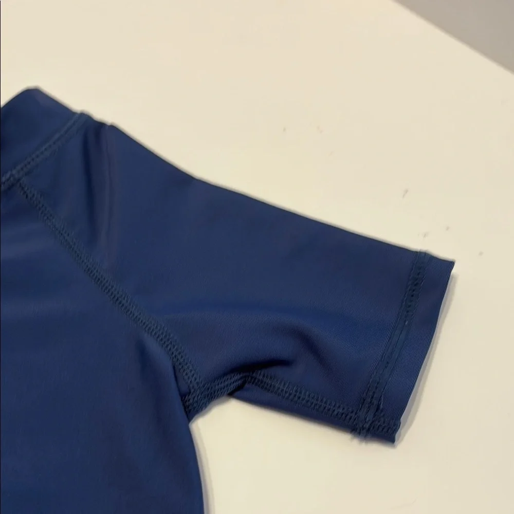 Navy Blue Short-Sleeve Rashguard Swim Top